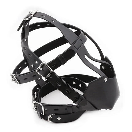 PU Leather Harness Face Mask Cool Black Headgear BDSM Bondage Restraint Muzzles Ball Mouth Gag Sex Toys for Couples Adult Games