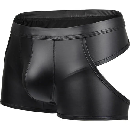 Mens Thongs Sexy Underwear Hollow Back Panties Black Faux Leather Jockstrap Lingerie U Convex Pouch Underpants Cueca Calzoncillo