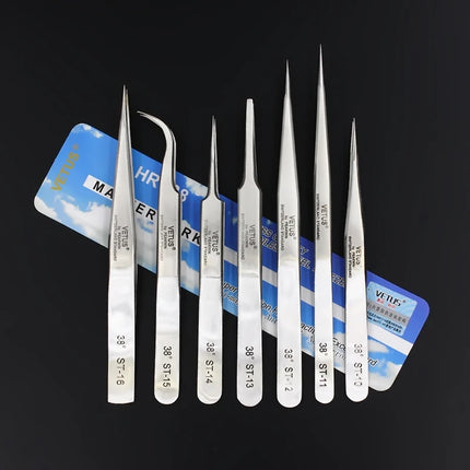 100% VETUS Original ST Series New HRC 38 Ultra Precision 302 Stainless Tweezers Mink Eyelash Extensions Anti Acid Super Fine Tip