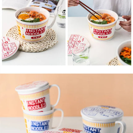 ins style creative instant noodle ceramic Cup bowl with cover bento box Student lunch box instant noodle Bowl soup Bowl set