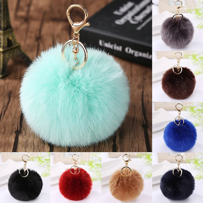 Trinket Fluffy Artificial Rabbit Fur Ball Key Chain 8cm Pompons Keychain 21 Color Women Car Bag Key Ring Hang Jewelry