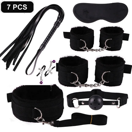 Handcuffs Collar Whip Gag Nipple Clamps BDSM Bondage Rope Erotic Adult Sex Toys For Woman Couples Anal Butt Plug Tail