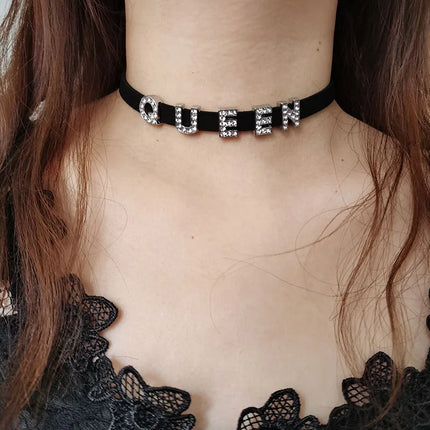Rhinestone Letter DADDY QUEEN Personalized Custom Name Necklace for Women Fashion Leather Choker Collar DIY Cosplay Jewelry Gift