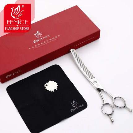 Fenice JP440C 6.5/7/7.5 inch Curved Thinning Scissors Pet Dog Grooming Shears Dog Scissors Fluffy Traceless Thinning Rate 50-55%