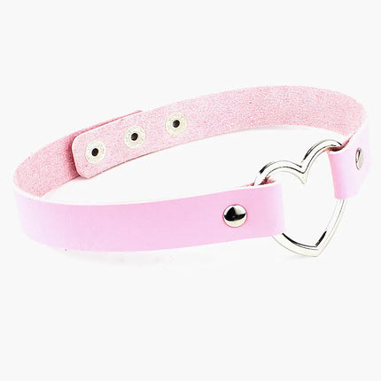 Punk Women Ladies Accessories Goth Japanese Harajuku Kawaii Lolita Jewelry PU Leather Collar Heart Necklace Bdsm Body Harness