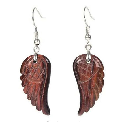 KFT Natural Carved Healing Reiki Crystal Quartz Stone Earring Amethysts Lapis Lazuli Angel Wing Dangle Hook Stone Earrings