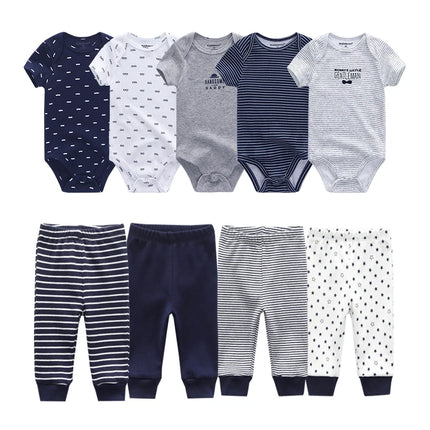 Newborn Clothes Set Bodysuits+Pants 9Pcs Baby Girl Outfits Pink Sweet Toddler Boy Autumn Clothing 0-12M Infant Birth Gift Soft