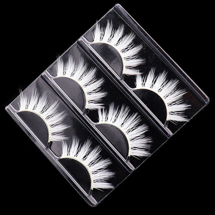 3 Pairs White Eyelashe  Fluffy Lace Colored False Lashes Vegan Silk Eye Lashes for Doll Cosplay Party Halloween Makeup