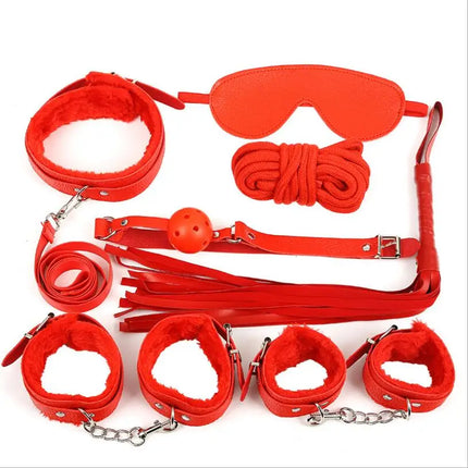 Sex Bondage Kit 7 Pcs Adult Games Set Handcuff Footcuff Whip Rope Blindfold for Couples Erotic Toys Sex Products S0185