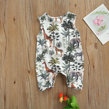 Citgeett Summer Newborn Baby Boys Girls Sleeveless Romper Casual Animal Tree Print Button Front Jumpsuit Clothes