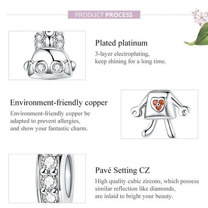 WOSTU Family Heart Charm High heels Mirror Makeup Pendant Bee Boy & Girl Charm Dreamcatcher Beads Jewelry Making Copper Zircon