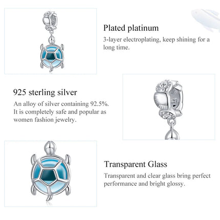 WOSTU 925 Sterling Silver Blue Conch Charm Ocean Bead Animal Turtle Starfish Pendant Fit Original Bracelet Necklace DIY Jewelry