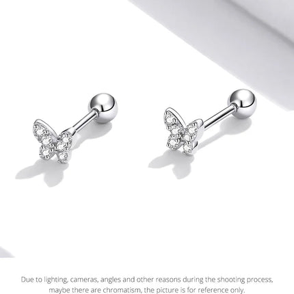 Bamoer 925 Sterling Silver Brilliant Star Earrings for Women Tiny Butterfly Stud Earrings Snowflake Girl Ear Studs Fine Jewelry