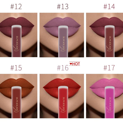 NICEFACE Matte Liquid Lipstick Waterproof Long Lasting Lip Gloss Tint Sexy Red Nude Purple Metallic Lipsticks Makeup Cosmetics