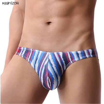 New Sexy Men Underwear Breathable Printed Briefs Low Waist Male Underpants Cuecas Calzoncillos Bulge Pouch Mesh Bikini Briefs