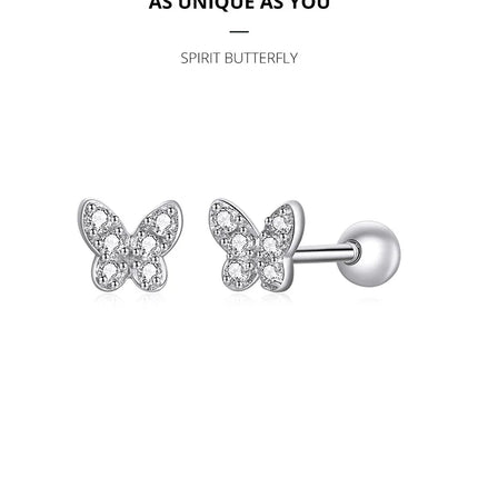 Bamoer 925 Sterling Silver Brilliant Star Earrings for Women Tiny Butterfly Stud Earrings Snowflake Girl Ear Studs Fine Jewelry