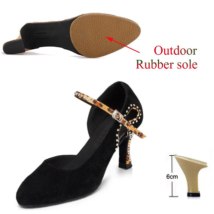 Latin Shoes Salsa Tango Sports Shoes Wedding Shoes Closed Toe Rhinestones Modern High Heels Blue Black