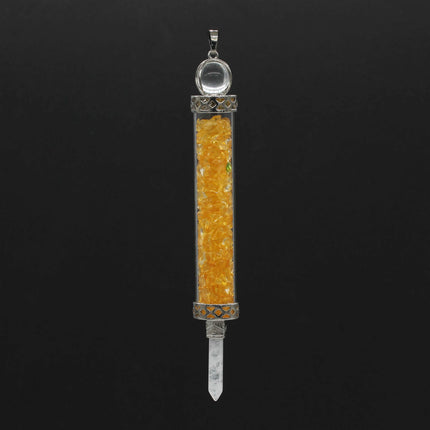 KFT Natural Healing Crystal Quartz Tourmaline Lapis Lazuli Long Pillar Wishing Bottle Reiki Stone Pendulum Pendant Jewelry