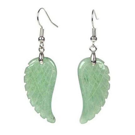KFT Natural Carved Healing Reiki Crystal Quartz Stone Earring Amethysts Lapis Lazuli Angel Wing Dangle Hook Stone Earrings