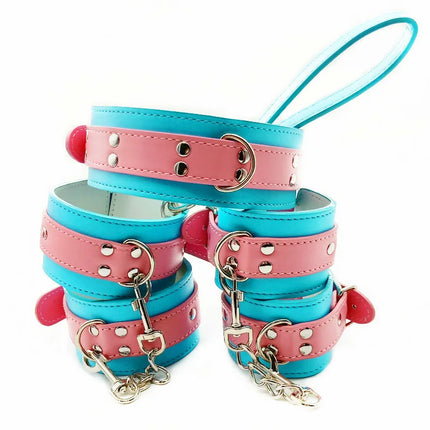 Adjustable PU Leather Handcuffs Ankle Cuff Collar Bdsm Toys Bondage Set Sex Toys Restraints Exotic Accessories Adult Toys