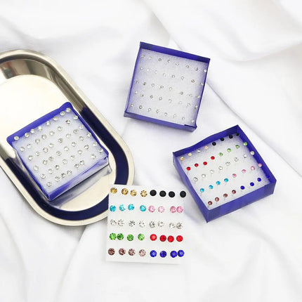 20pairs/set Crystal Stud Earrings Set colorful Plastic Earring for Women Silver Color Small Piercing Jewelry 2.5/3/4/5/6mm