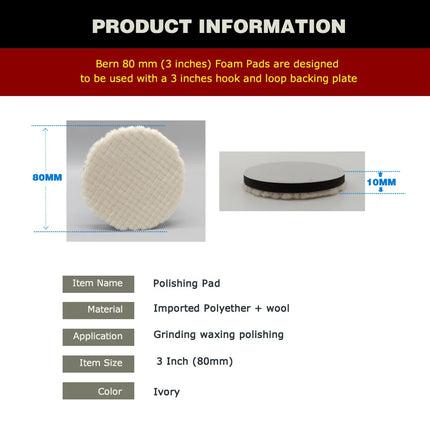 CDWTS Japan Wool Polish pad 3 inich 80mm Professional Detailing Wollen Polishing Pad For DA  RO Car Polisher