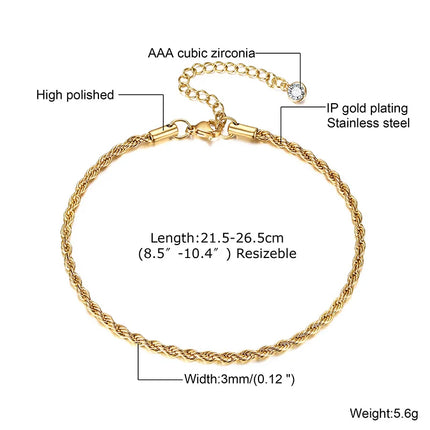 Rope Anklet, Stainless Steel Rope Ankle, Anklets Bracelets for Men Women, Adjustable Twisted Rope Bracelet Gift