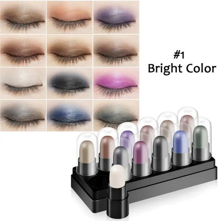Eyeshadow Pencil Set 12 Colors Waterproof Long Lasting Glitter Shimmer Eye Shadow Pen Highlighter Stick Eyes Makeup Tools