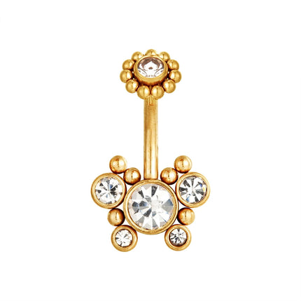 Zircon Golden Belly Button Rings Stainless Steel Piercing 14G 1.6mm 10mm Navel Bar Body Jewelry Men Women Sexy Beach Accessories