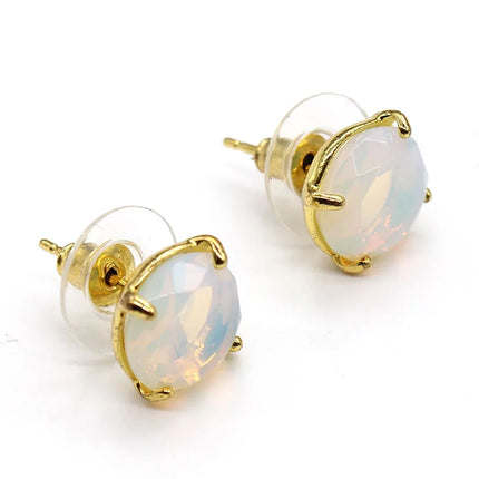 Crystal Stud Earrings for Women Girls Waterdrop Round Oval Shape Natural Lapis Lazuli Amethyst Faceted Stone Earring Jewelry