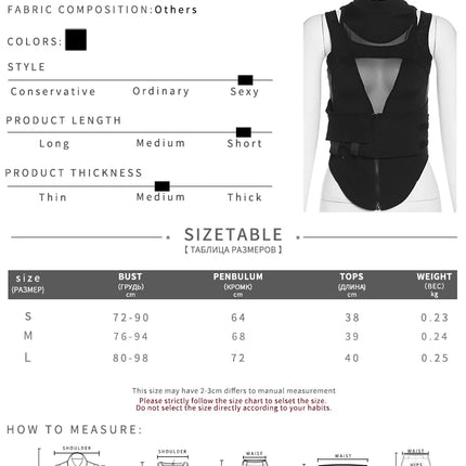 Sisterlinda Spring Mesh Patchwork Sexy Cool Moto Y2K Tank Top Women Skinny Belt Zip Multi-Layer Sporty Locomotive Trend Vest2022