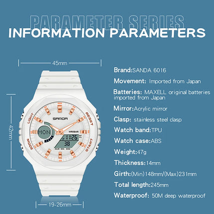 SANDA Outdoor Sports Watches Men Ms LED Digital Watches Military Waterproof Date Electronic Watch Boy Girl Relogio Masculino