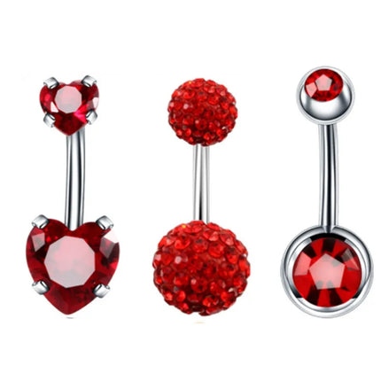 3PCS/Lot Surgical Steel Crystal Belly Button Piercing Set 14G Heart Belly Piercing Pack CZ Navel Ring Set Cute Belly Bar Bulk