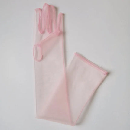 70cm Sexy Lace Thin Hollow Transparent Long Gloves Soft Breathable Solid Net Yarn Women Man Performance Party Elasticity Cosplay