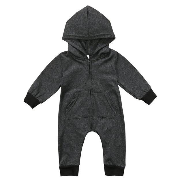Baby Boy Girl Infant Warm Romper Jumpsuit Kids Cotton Long Sleeve Hooded Zipper Clothes One-Pieces 0-24M