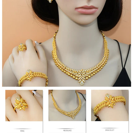ANIID African Jewelry Set Big Necklace Dubai Ethiopian Gold Color Jewelery Earring Bracelet For Women Bridal Choker Wholesale