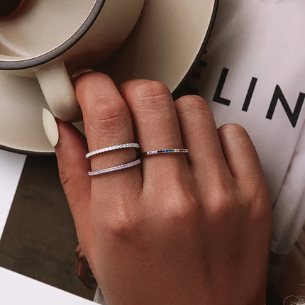 BAMOER White Gold Plated Solid 925 Sterling Silver CZ Simulated Diamond Stackable Ring Eternity Bands for Women
