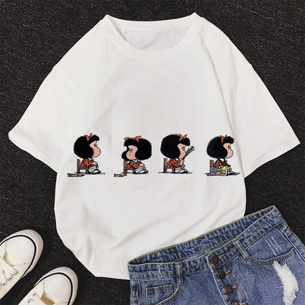 2020 New Summer Fashion Female Pink Tops Mafalda Cute Graphic Print T-shirt Women Harajuku Aesthetic White Tops Kawaii Tshirt