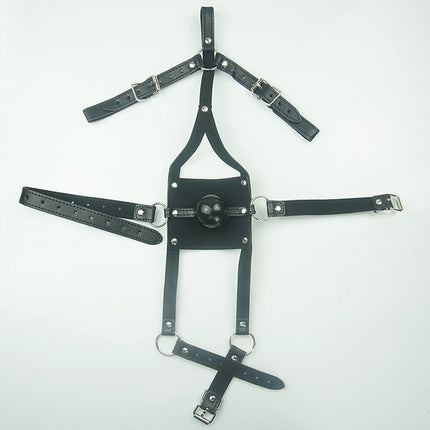 BDSM Leather Ball Gag Silicone, Slave Head Harness Muzzle Bondage Gear,Sex Toys For Couples,Adult Games