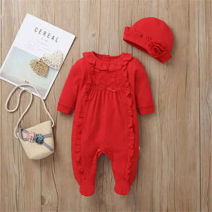 2019 Baby Spring Autumn Clothing Newborn Infant Girl Floral Romper Baby Jumpsuit Hat 2Pcs Outfits Long Sleeve Clothes