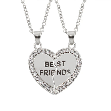 Unisex New 2 Pcs Heart Shape Best Friends Couple Necklaces Crystal Bff Friendship Forever Charm Jewelry For Girls Gifts