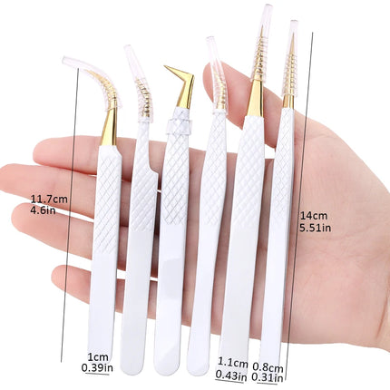 1Pc White-gold Anti-Static For Eyelash Extension Eyebrow Stainless Steel Set Beauty Precision Tweezers Makeup Tools