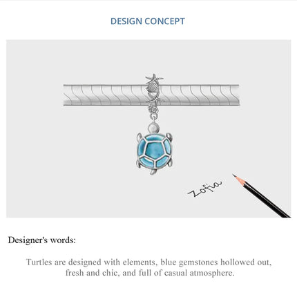 WOSTU 925 Sterling Silver Blue Conch Charm Ocean Bead Animal Turtle Starfish Pendant Fit Original Bracelet Necklace DIY Jewelry