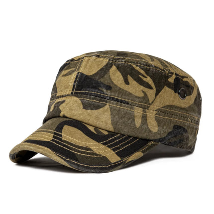 VOBOOM Washed Cotton Military Cadet Army Caps for Men Unique Design Adjustable Vintage Flat Top Hats with Air Hole