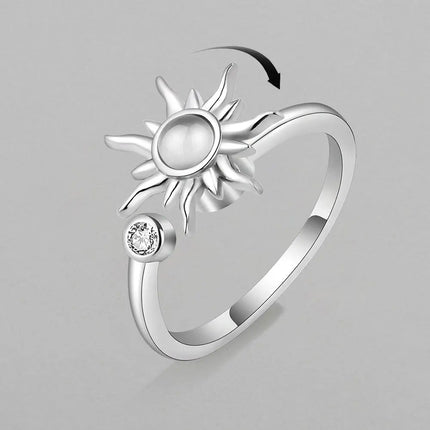 Anti Stress Anxiety Fidget Rings for Women Stainless Steel Sunflower Sun Star Spinner Ring Christmas Jewelry Gifts Dropshipping