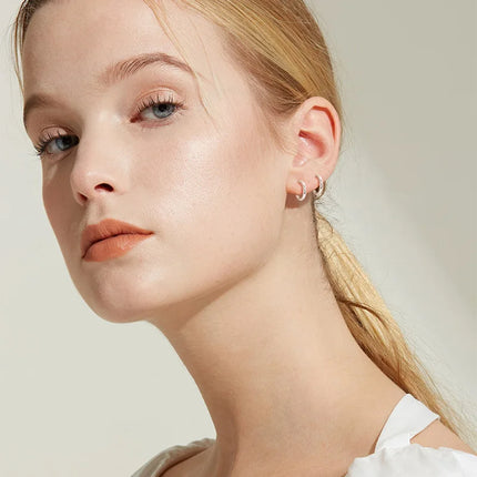 1 pair 2mm Thin Circle Silver color Small Hoops Earring Stainless Steel Anti-allergic Ear Bone Buckle Earring Gothic Ear Jewelry