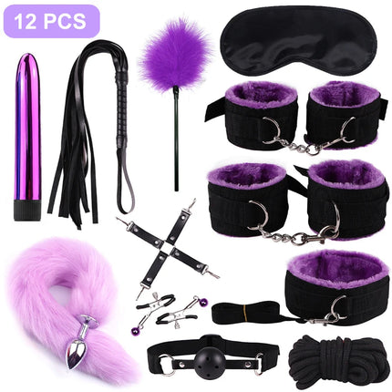 Handcuffs Collar Whip Gag Nipple Clamps BDSM Bondage Rope Erotic Adult Sex Toys For Woman Couples Anal Butt Plug Tail
