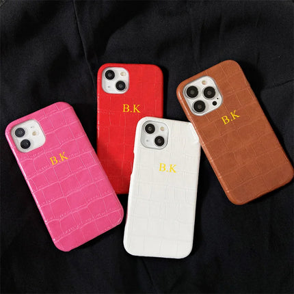 Personalise Customization Name Leather Case For iPhone 15 14 13 12 11 Pro XS Max X XR 6 7 8 Plus SE 2 Luxury Crocodile Cover