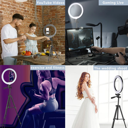 10in LED Selfie Ring Light Photography RingLight Phone Stand Holder Tripod Circle Fill Light Dimmable Lamp Youtube Video Makeup