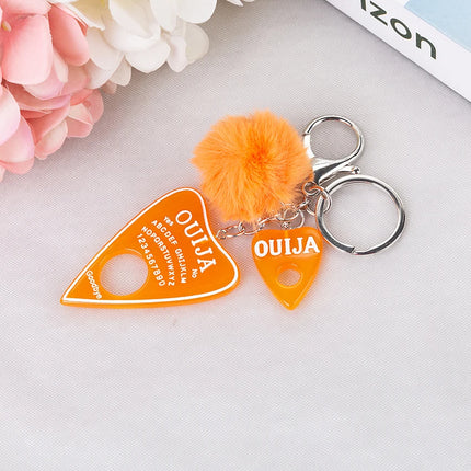 1PC Women Ouija Planchette Keychain Resin Pompom Charms Handbag  Keyring With Puffer Ball Punk Board Crafts